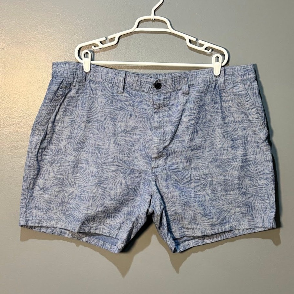 Roundtree & Yorke Shorts Mens 46 Blue Cotton Stretch Tropical Palm Leaf Coastal
